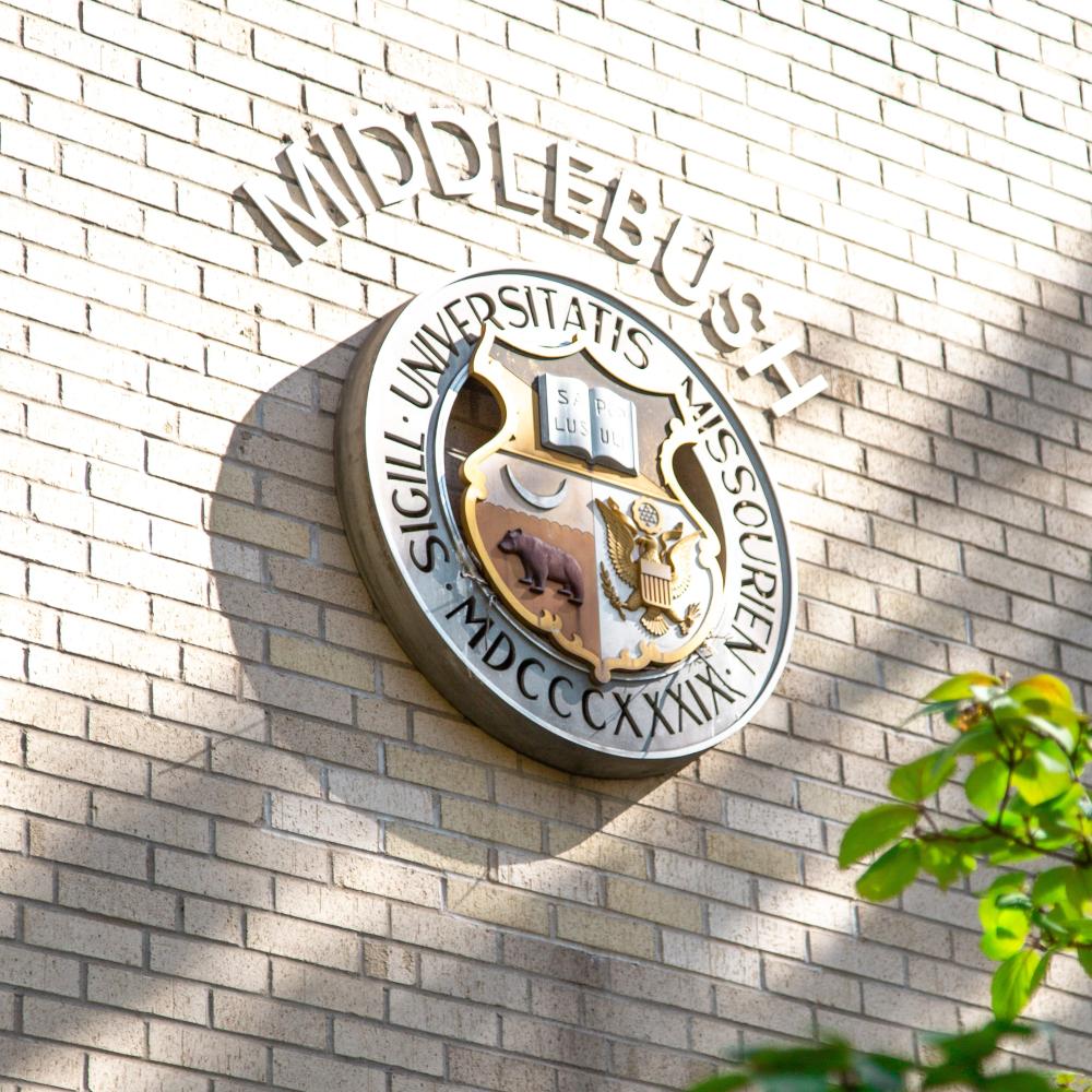 Missouri state seal on exterior wall of Middlebush Hall 