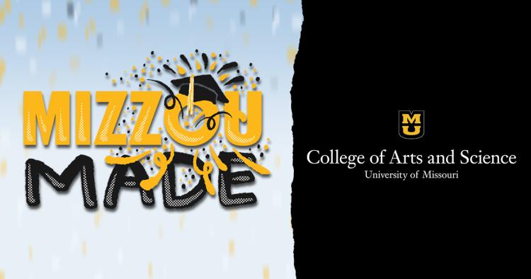 Photo with text Mizzou Made and some confetti and a mortar board
