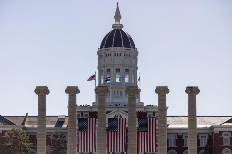 Columns with American Flag